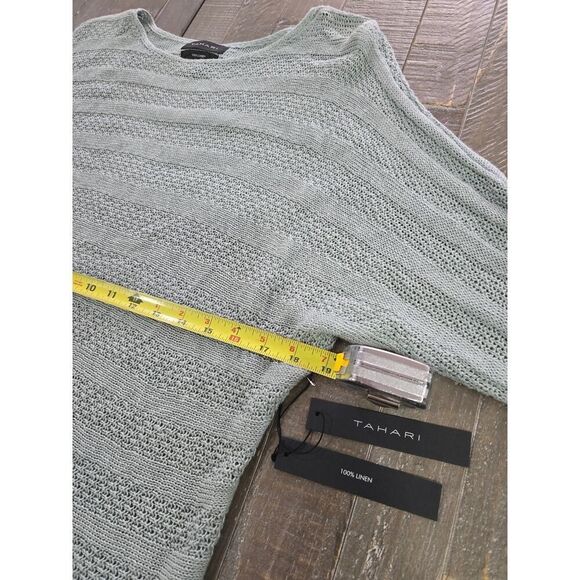 Tahari Linen Sweater S Sage Green Textured Lightweight Knit Pullover Oversized - Picture 5 of 6